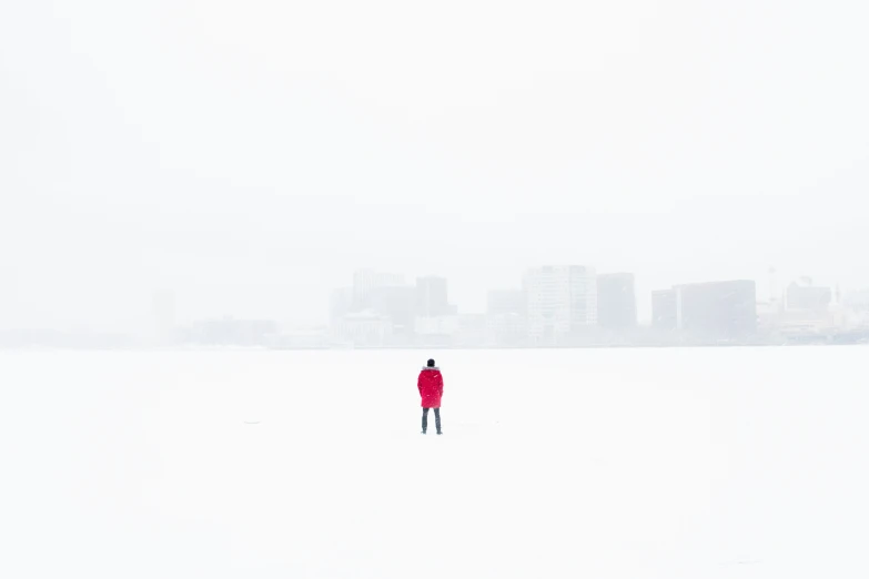 a person stands in a field covered with snow