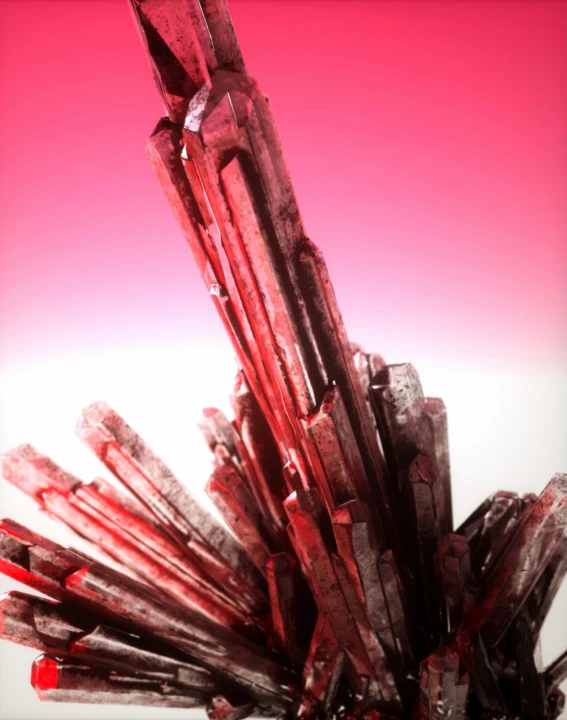 the crystals are all in red on a light pink background