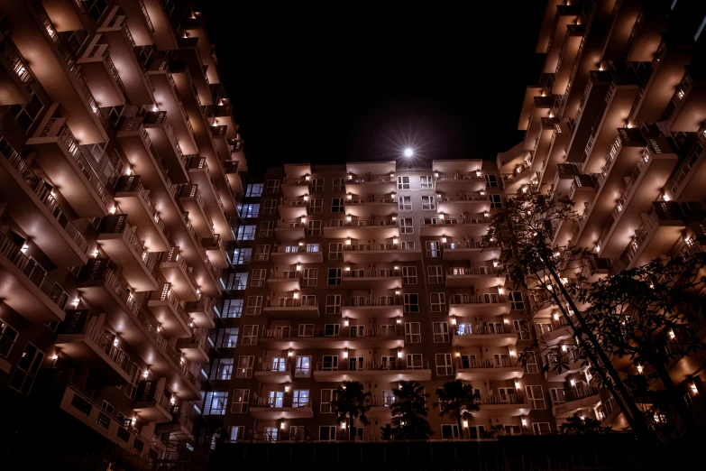 buildings are illuminated in a pattern that appears to be from the air