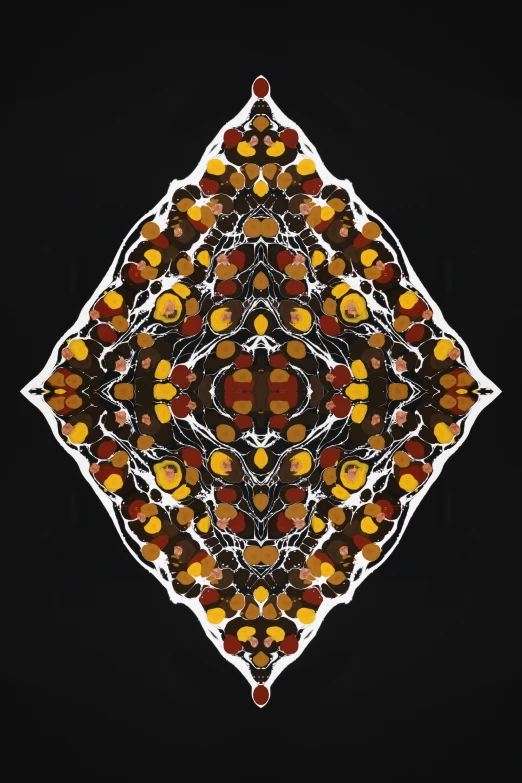 an abstract po with an orange, red, yellow and black design