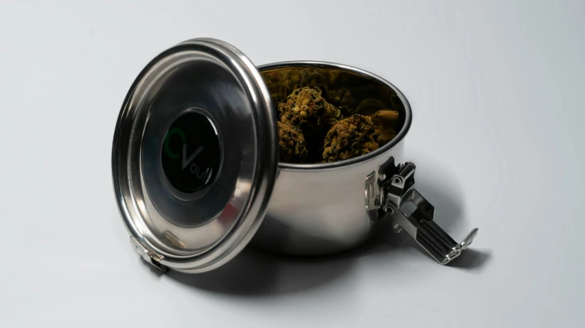 a silver pot with some food in it