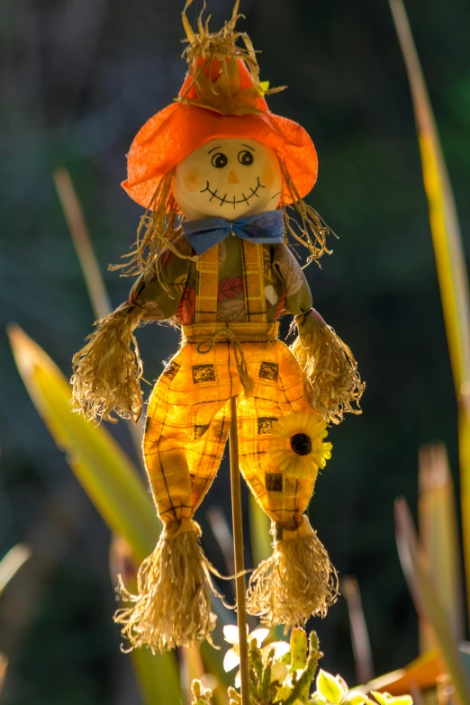 a decorative light up scarecrow decoration hanging from a tree