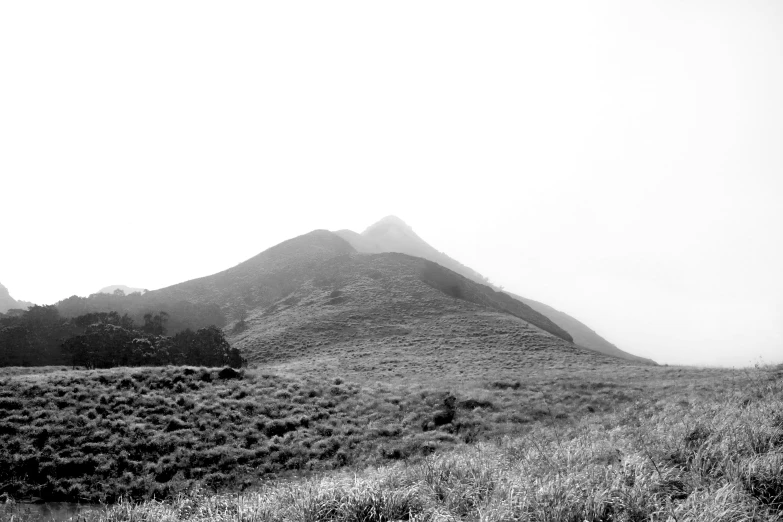 the hills are shown against a white sky