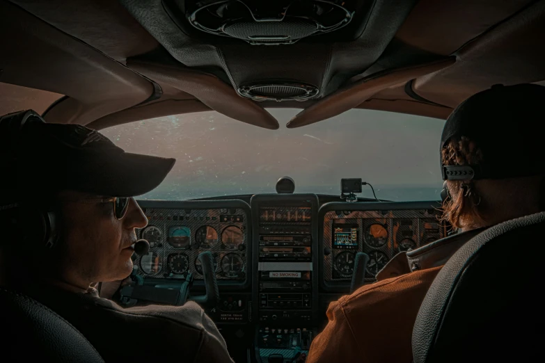 a couple of pilots in the cockpit of an airplane