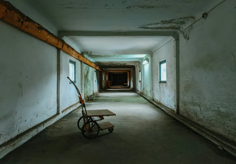 this is an image of a long abandoned hallway