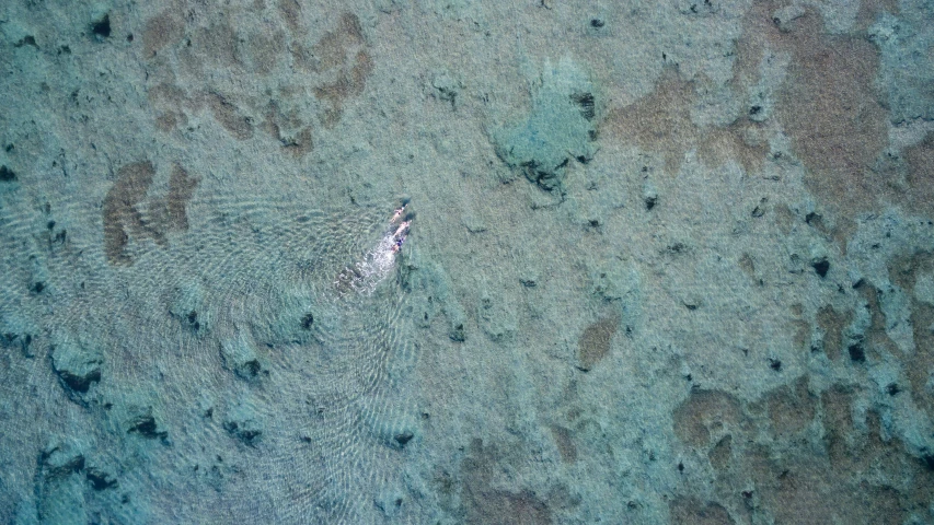 the aerial view of a boat in clear blue water