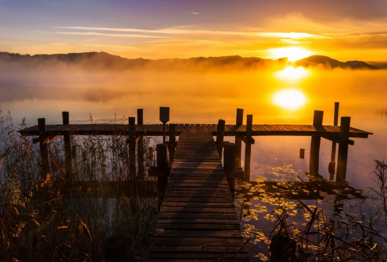 a dock sitting in the middle of a body of water