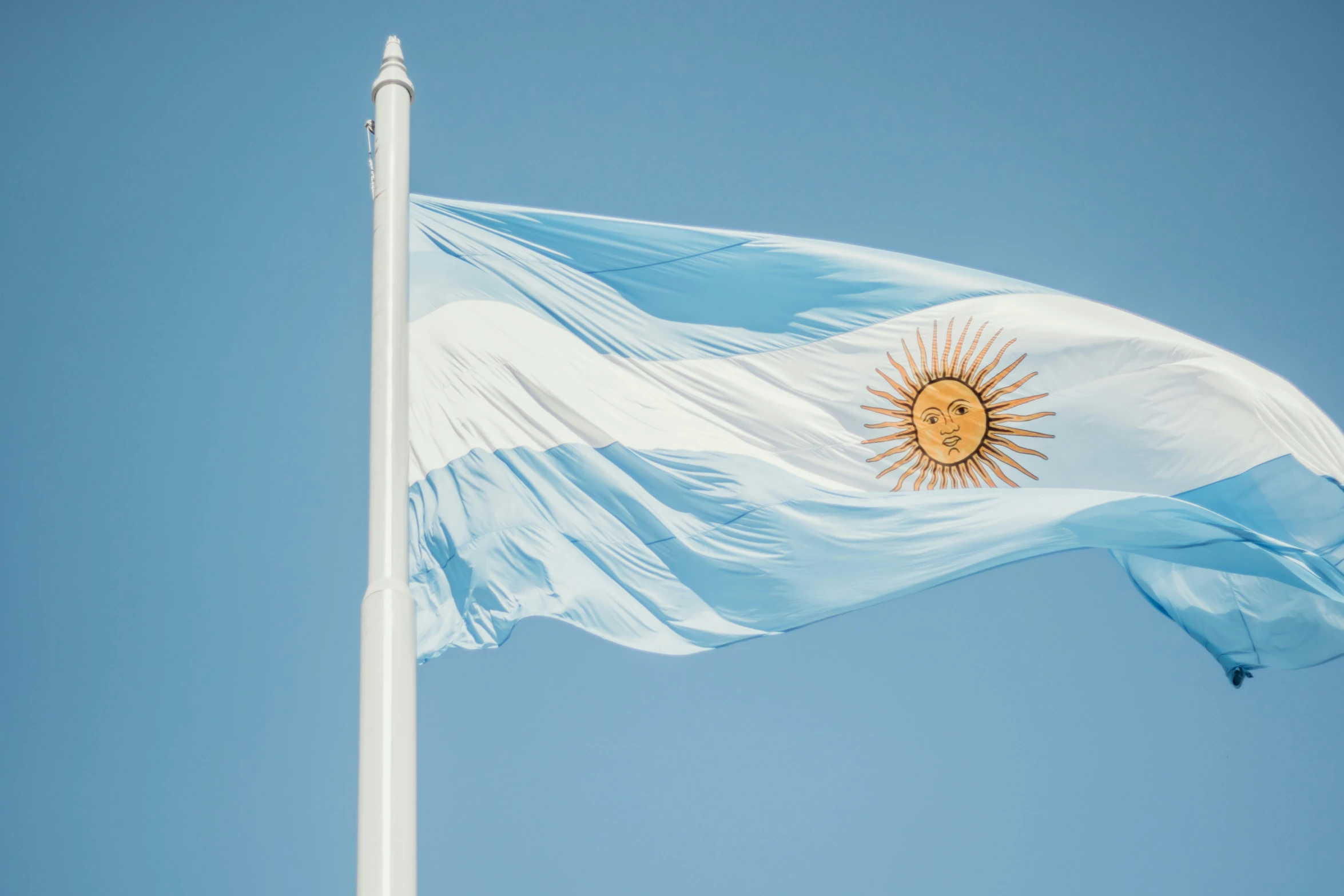 a large blue and white flag flying on a pole