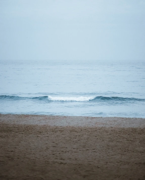 the ocean with waves coming in, with an empty beach and sky background