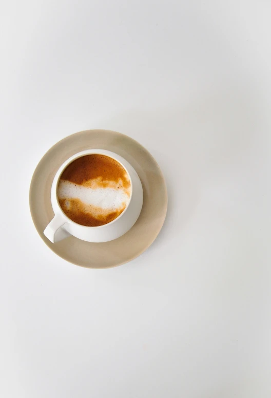 a cappuccino on the white table with orange stripes