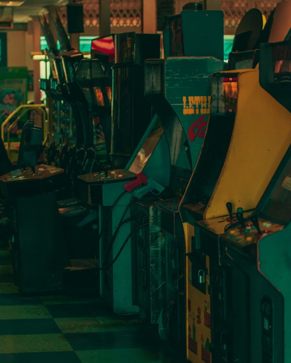 a row of arcade machines with no games