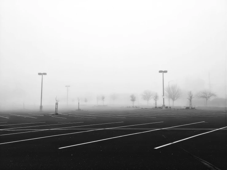 a black and white image with some light poles