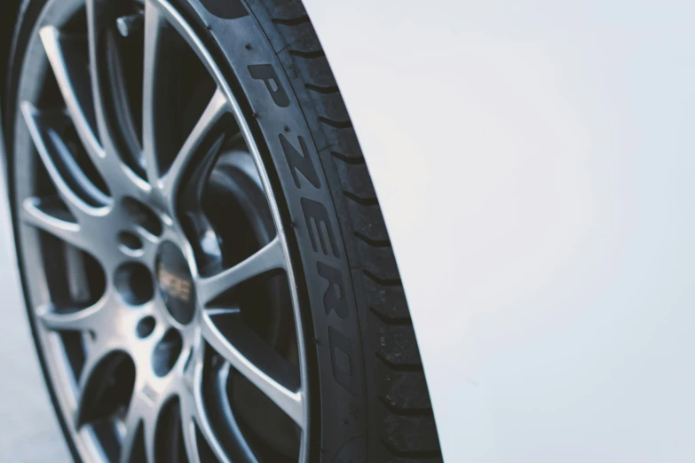 a tire from the front of a white car