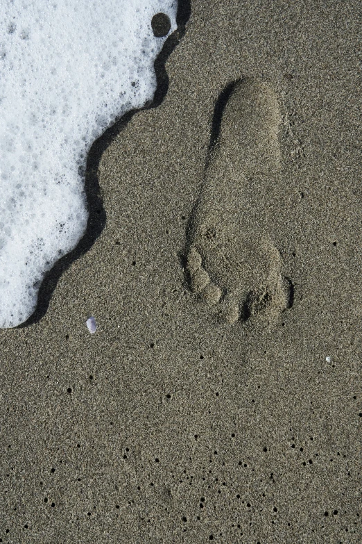 a footprints imprint on the sand by some water