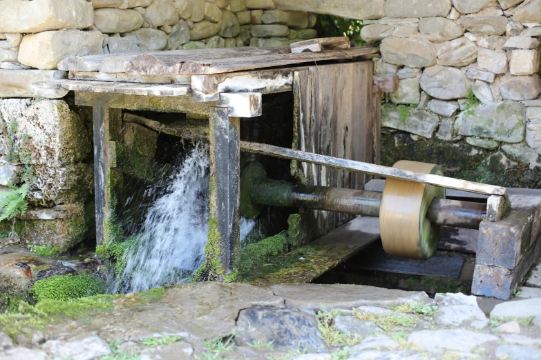 a water fall in an old building
