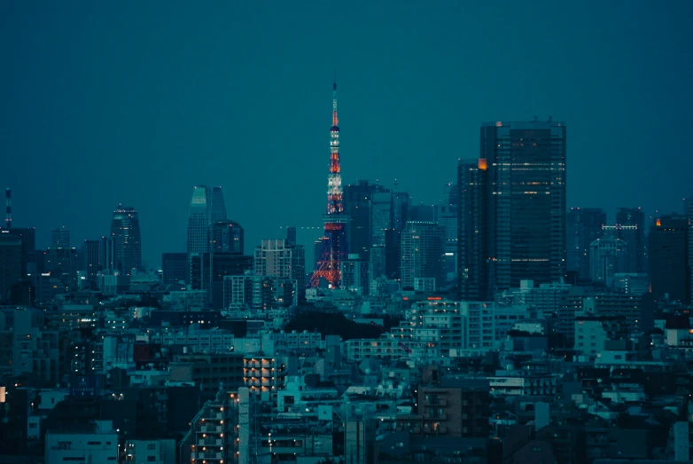 a view of the city lights lit at night