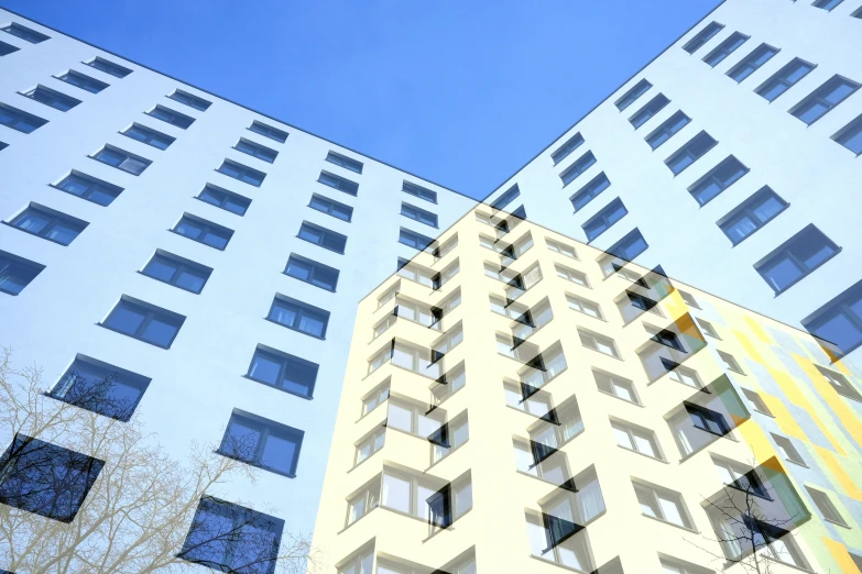 the building with windows has an upward perspective