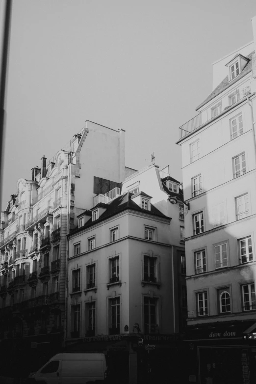 black and white po of the roofs of many buildings