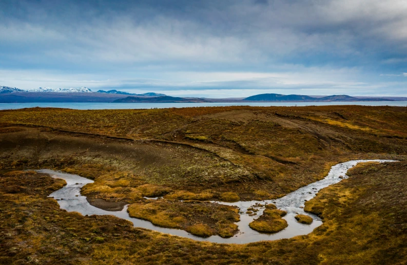 a creek in the middle of a grass field