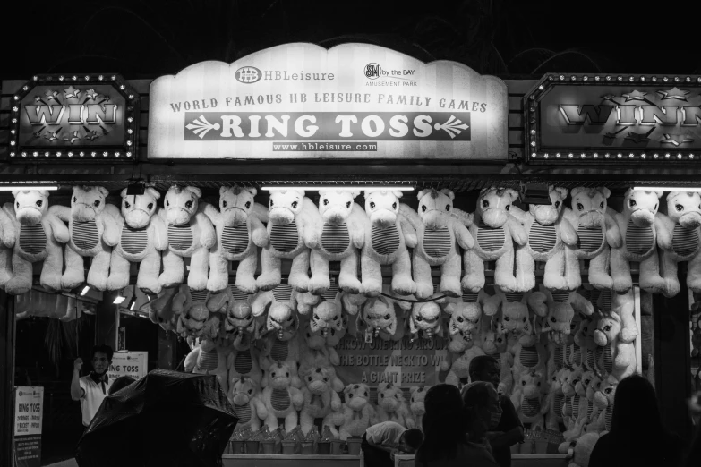 black and white pograph of people at a carnival