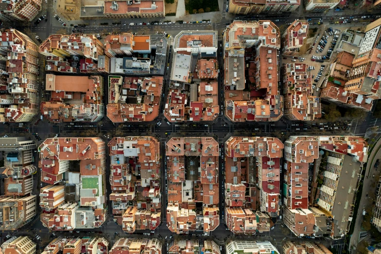 aerial view of city and buildings in europe