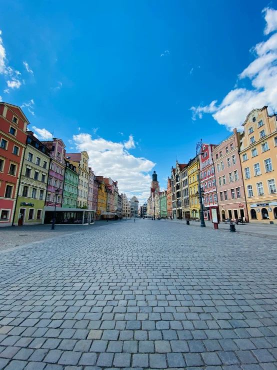 a bricked street in an old european city