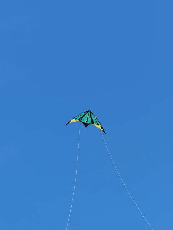 a man flying a kite through a clear sky