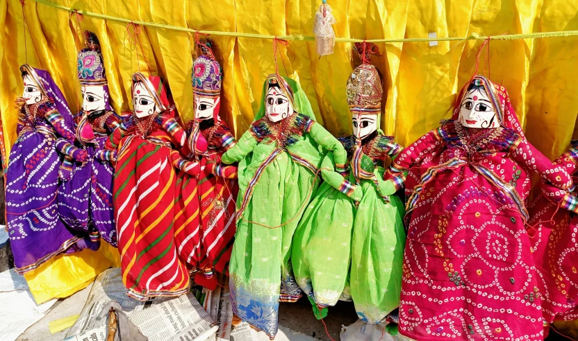 a row of colorful mexican souvenirs