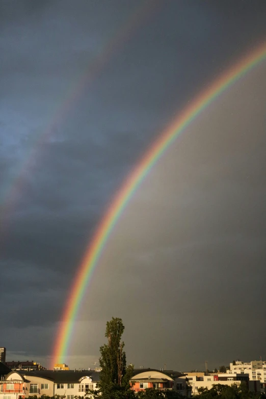 two rainbows shining brightly in a cloudy sky