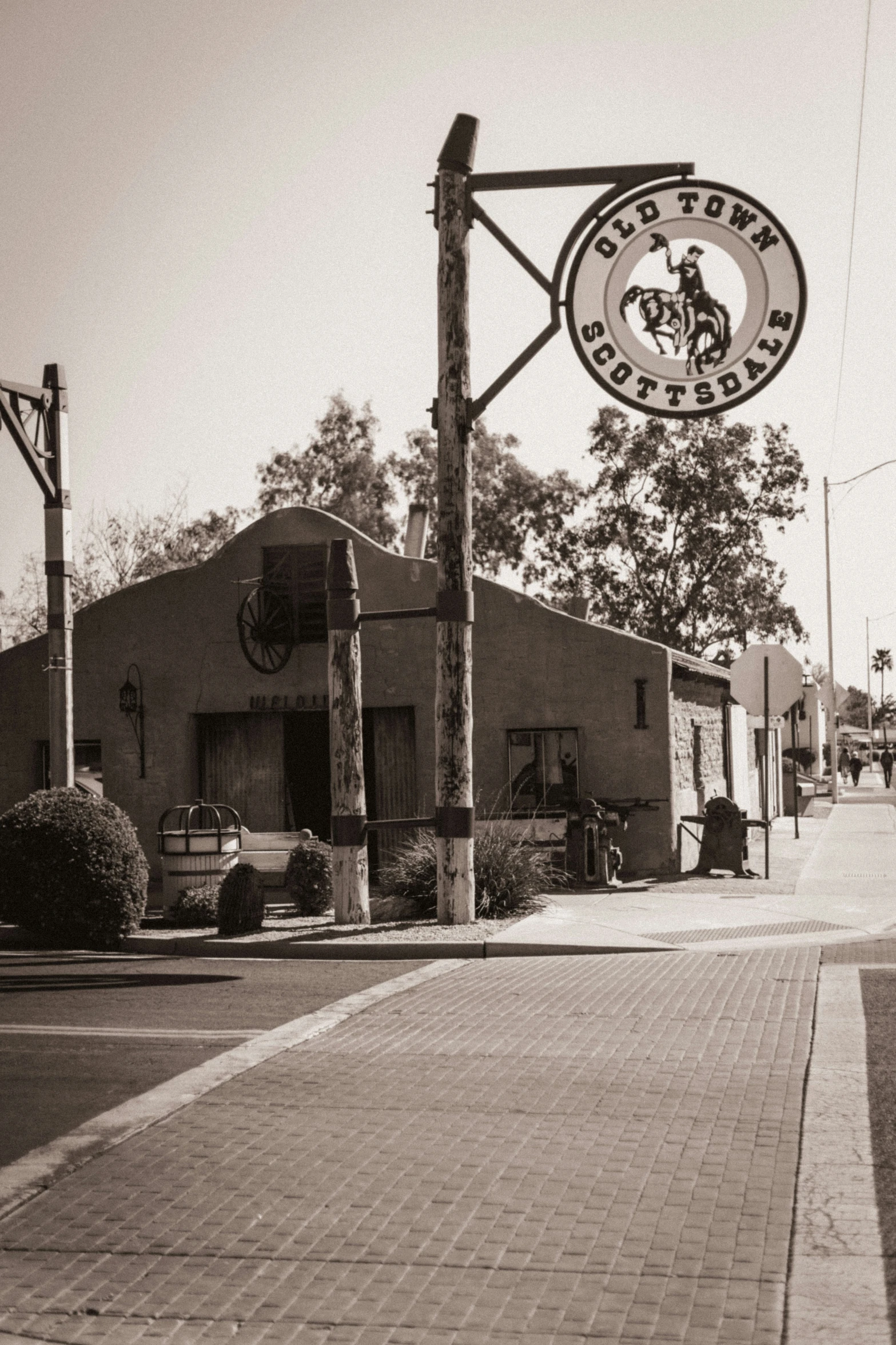 a black and white po of a motorcycle shop