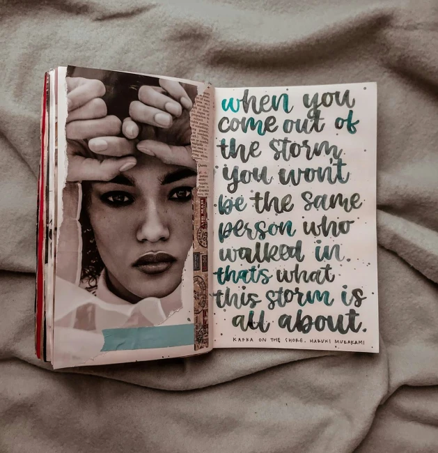 a hand - written book with text that reads when you care of the storm you want, the same person will always wander in what you are there