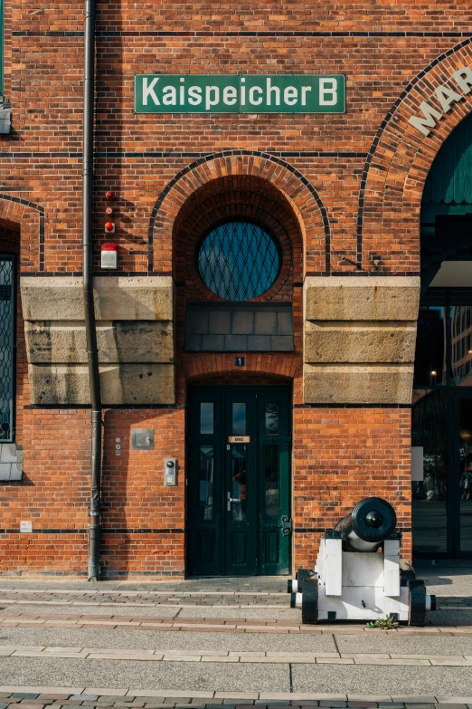 there is a white and black object in front of a building