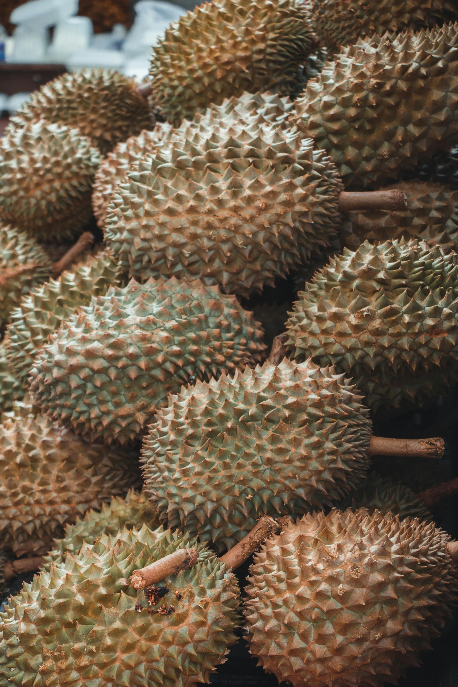 bunches of fruits are sitting together for sale