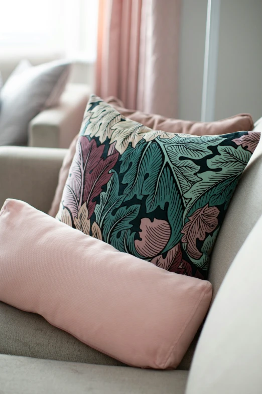 the cushion is made with colorful, printed fabric