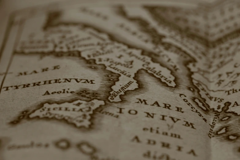 the antique map of italy is being made in black and white