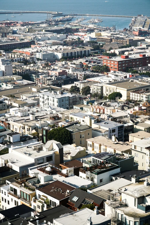 an aerial view of a city is shown