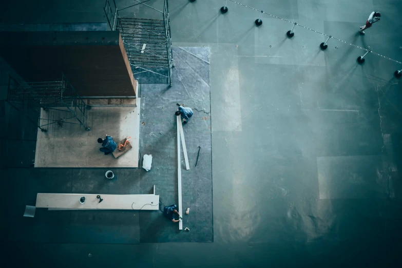 aerial s of various equipment, including poles, ladders and benches