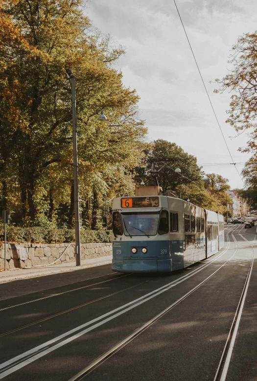 a city bus traveling down a street next to an electric pole