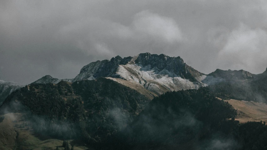 mountains with clouds moving and snow laden tops