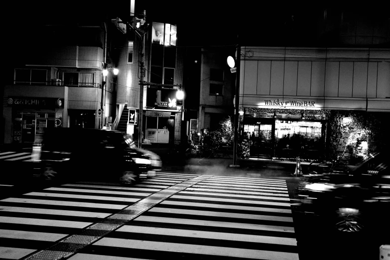 the view from a dark street at night