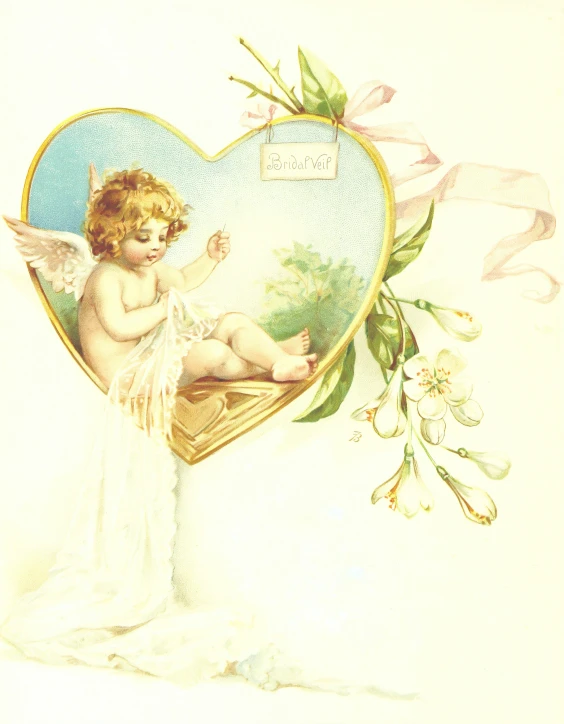 an angel on a blue heart with flowers