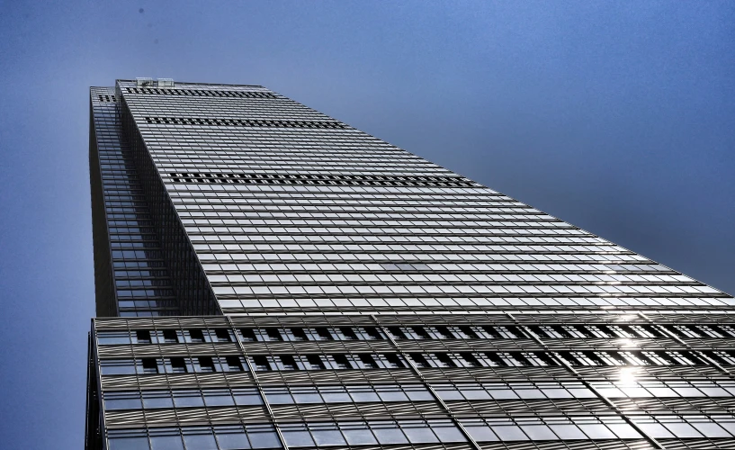 a view looking up at the top of the building