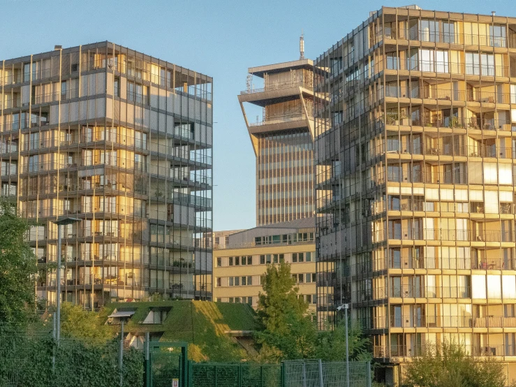 a line of tall buildings next to each other