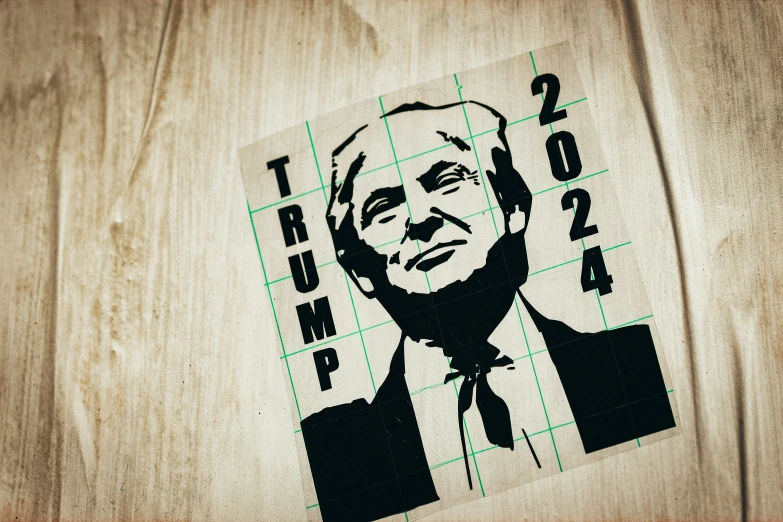 a sticker with a design of the president in a suit