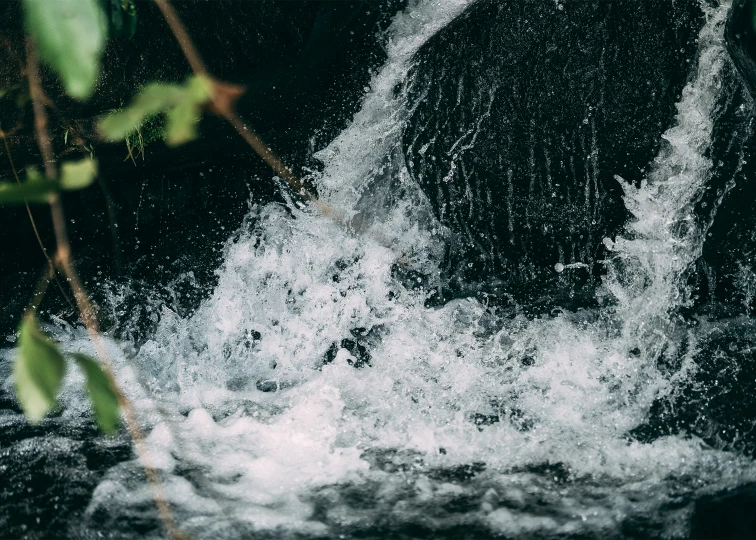 close up of the side of an artificial waterfall