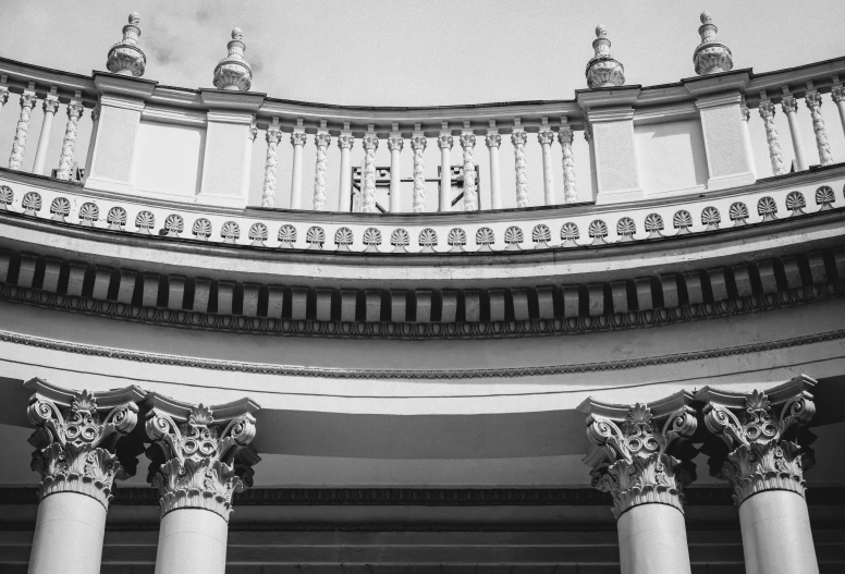 a black and white po of columns in a building