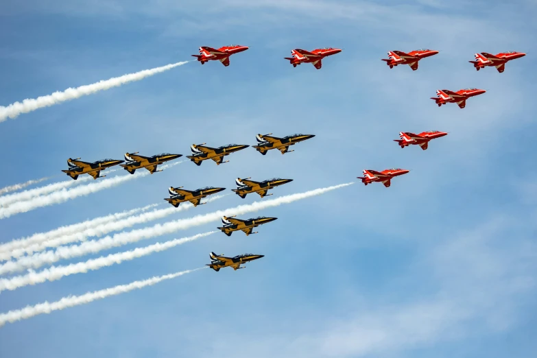 a group of airplanes are flying in formation