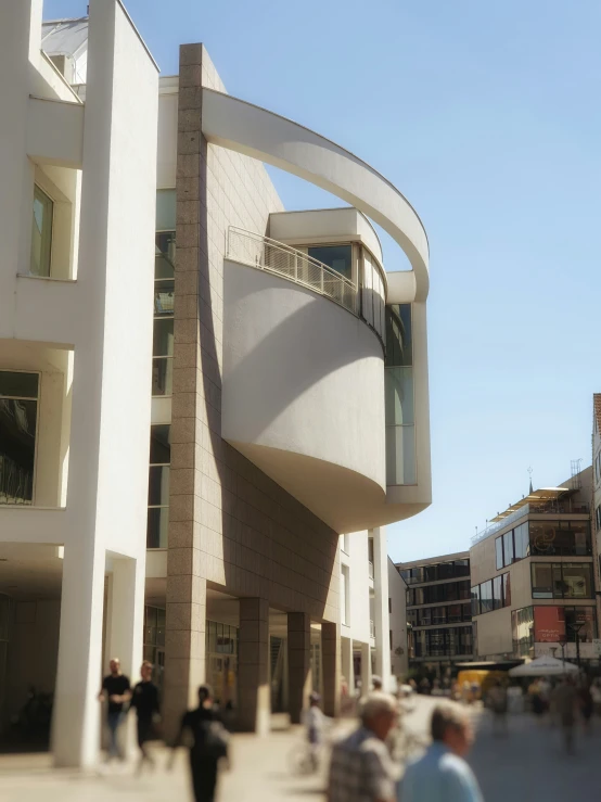 the exterior of a building with a spiral stair design