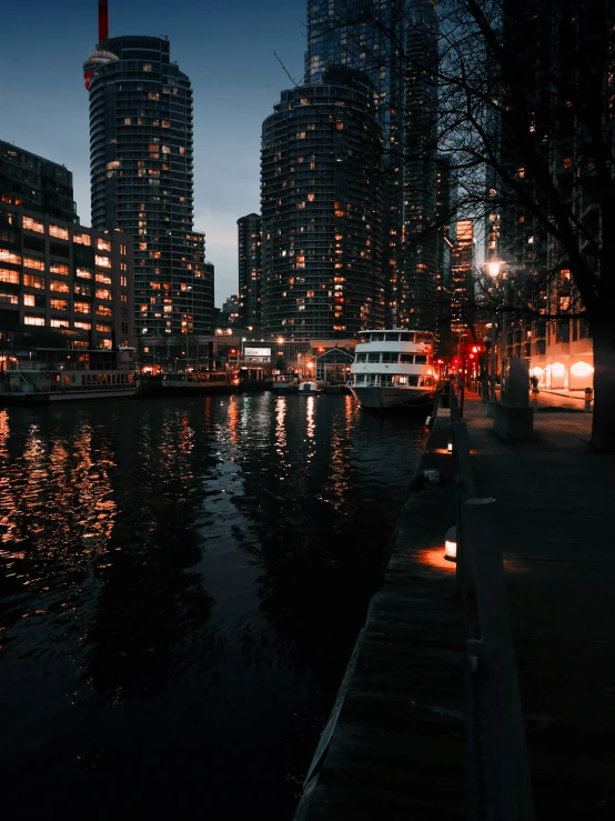 an urban area lit up with lights at night