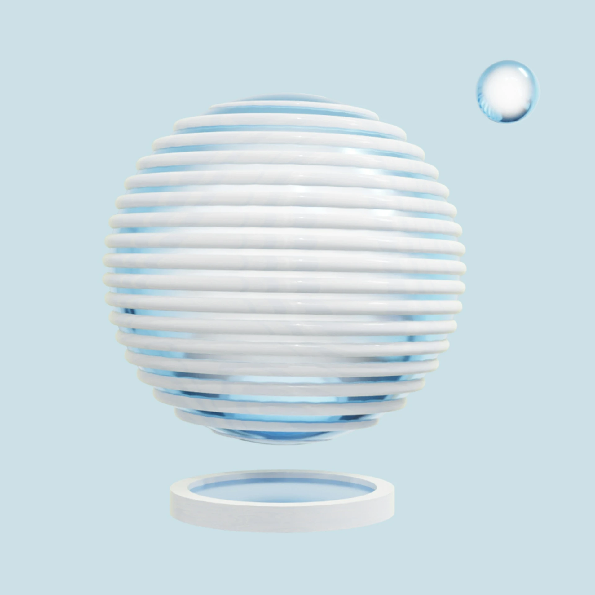 a blue and white object with water droplets